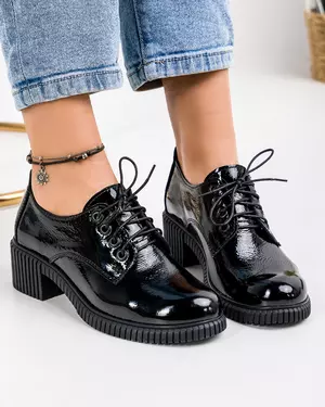Pantofi Casual Dama Piele Naturala Lucioasa Negri PC836