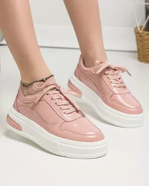 Pantofi casual dama piele naturala lucioasa roz AW2023-40