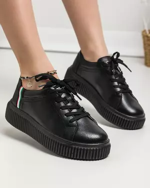 Pantofi casual dama piele naturala negri inchidere cu siret AW2023-43