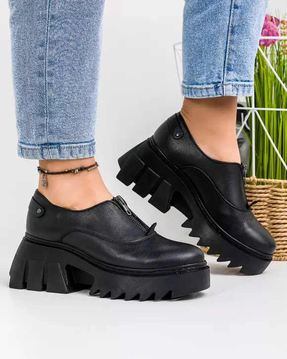 Pantofi Casual Dama Piele Naturala Negri PC837