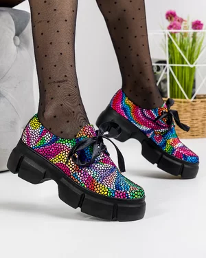 Pantofi Casual Dama Piele Naturala Print Curcubeu POL137