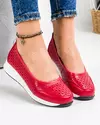 Pantofi casual dama piele naturala rosii cu perforatii T-3026 3