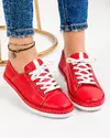 Pantofi casual dama piele naturala rosii cu talpa joasa si inchidere cu siret AKD001 4
