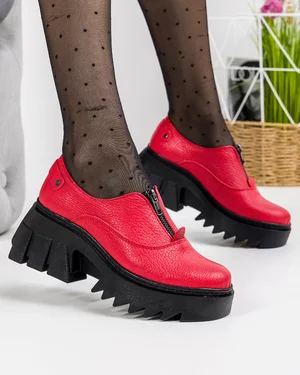 Pantofi Casual Dama Piele Naturala Rosii PC837