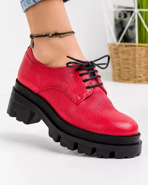 Pantofi Casual Dama Piele Naturala Rosii PC839
