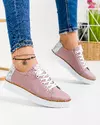 Pantofi casual dama piele naturala roz-mov cu model floral la calcai si talpa flexibila AKD23145 1