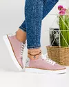 Pantofi casual dama piele naturala roz-mov cu model floral la calcai si talpa flexibila AKD23145 2