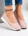 Pantofi casual dama piele naturala roz perforati si varf rotund T-3026 3