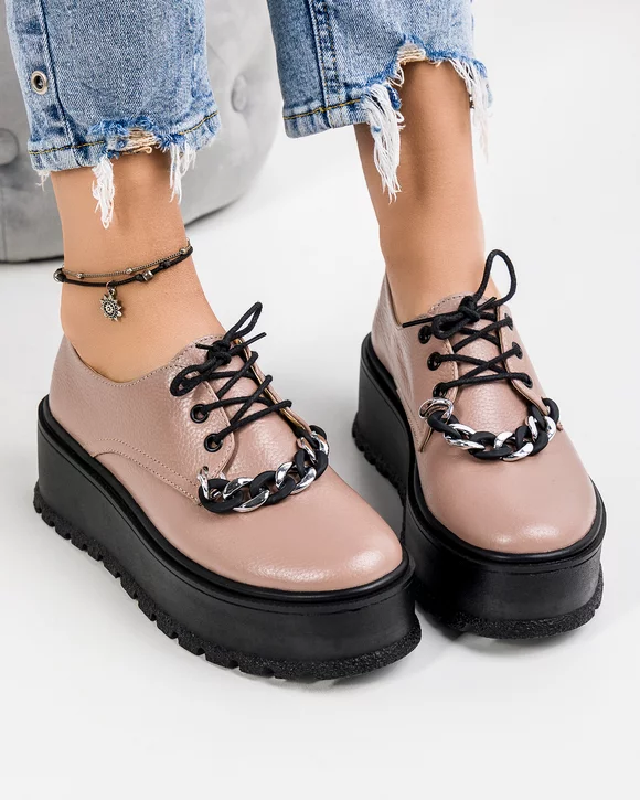 Pantofi Casual Dama Piele Naturala Roz POL131