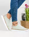 Pantofi casual dama piele naturala verde deschis cu model floral si inchidere cu siret AKD23145 2
