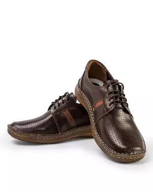 Pantofi casual de barbati din piele naturala maro cu perforatii si cusatura PC300