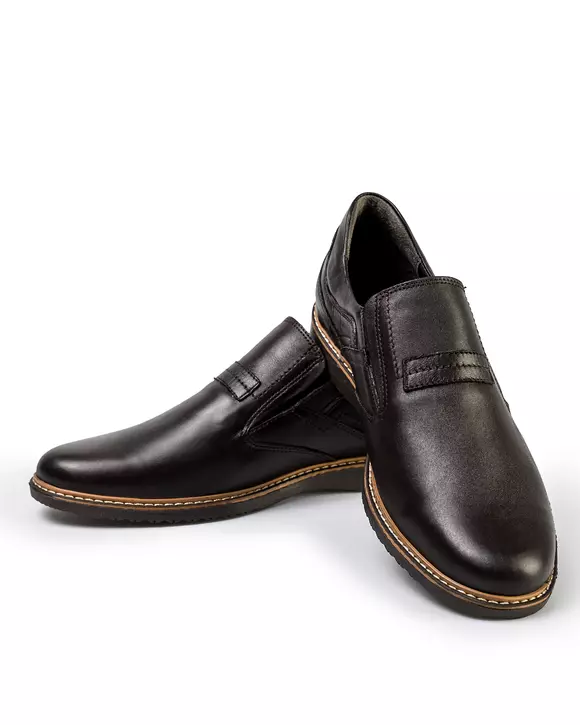 Pantofi casual de barbati din piele naturala maro inchis cu inchidere slip-on si insertie elastica PC709