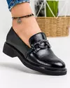 Pantofi casual de dama din piele naturala lucioasa negri cu accesoriu metalic PC823 1