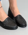 Pantofi Casual De Dama Din Piele Naturala Perforati Negri AKB01 4