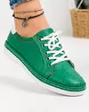 Pantofi casual de dama din piele naturala verzi cu talpa flexibila si inchidere siret AKD002 2
