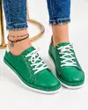 Pantofi casual de dama din piele naturala verzi cu talpa flexibila si inchidere siret AKD002 4