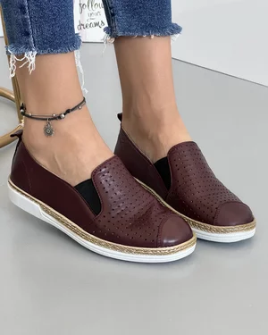 Pantofi Casual De Dama Piele Naturala Visinii Cu Elastic AKV9990