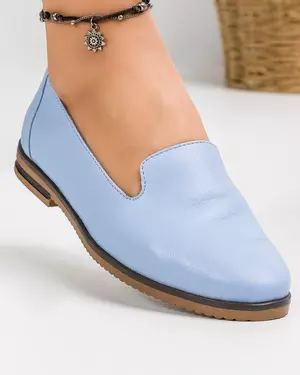 Balerini dama piele naturala albastri cu talpa joasa si inchidere slip-on AK311-1