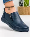 Pantofi casual din piele naturala bleumarin cu varf rotund si inchidere cu fermoar lateral T-3100 1