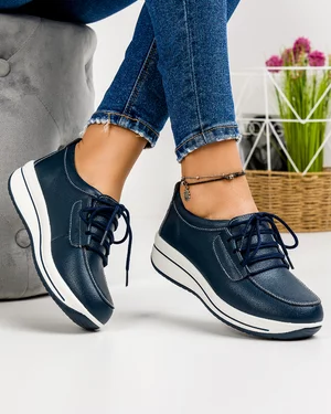 Pantofi Casual Din Piele Naturala Bleumarin F002-10