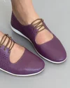 Pantofi Casual Din Piele Naturala Cu Siret Si Perforatii Florale Violet AK300 4