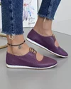 Pantofi Casual Din Piele Naturala Cu Siret Si Perforatii Florale Violet AK300 2