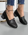 Pantofi Casual Negri Cu Toc Perforati Piele Naturala JY68902 1