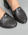 Pantofi Casual Negri Cu Toc Perforati Piele Naturala JY68902