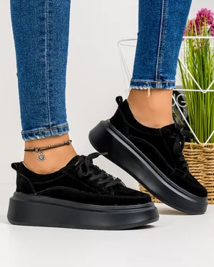 Pantofi Casual Piele Intoarsa Negri SD-303