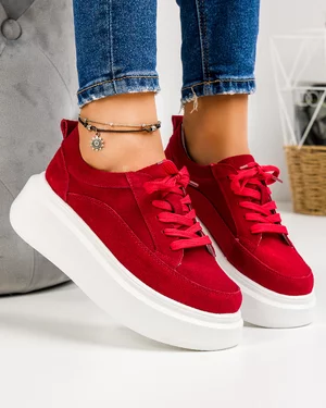 Pantofi Casual Piele Intoarsa Rosii SD-303