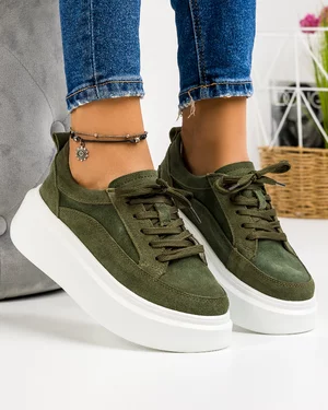 Pantofi Casual Piele Intoarsa Verzi SD-303