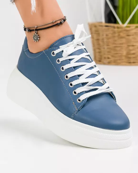 Pantofi casual piele naturala albastri cu inchidere siret BA002