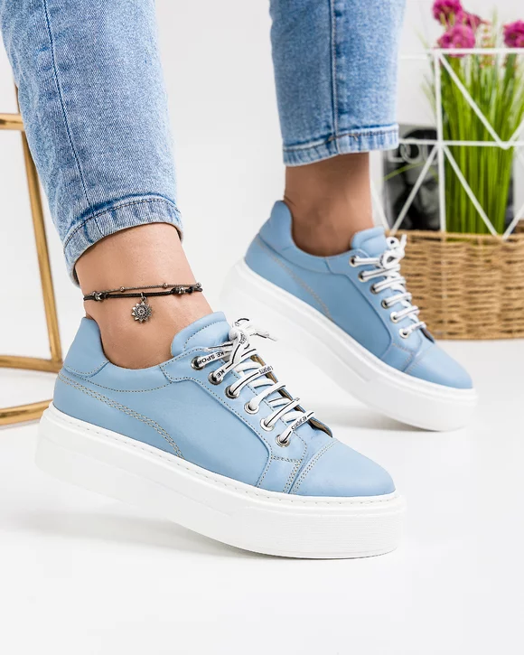 Pantofi Casual Piele Naturala Albastri IN504