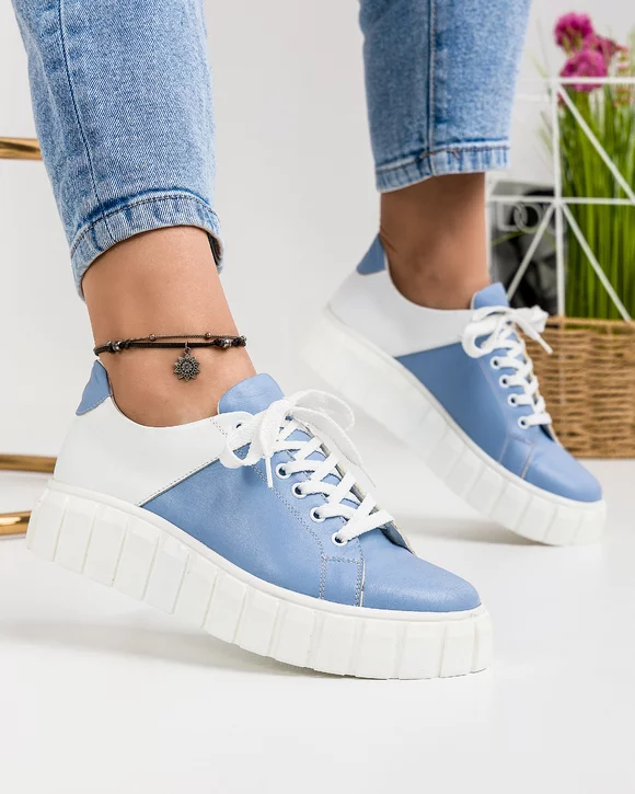 Pantofi Casual Piele Naturala Albastri WIZ09