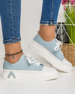 Pantofi Casual Piele Naturala Albastru Deschis AW418