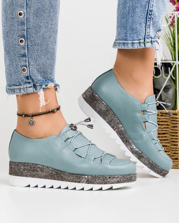 Pantofi Casual Piele Naturala Albastru Pudra IN510