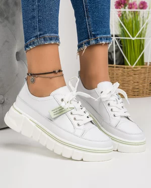 Pantofi Casual Piele Naturala Albi AW397