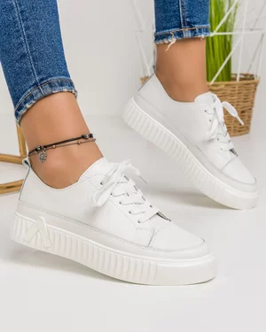 Pantofi Casual Piele Naturala Albi AW418
