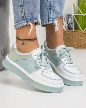 Pantofi Casual Piele Naturala Albi Cu Albastru AW404