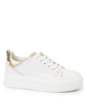 Pantofi Casual Piele Naturala Albi Cu Auriu FIA180