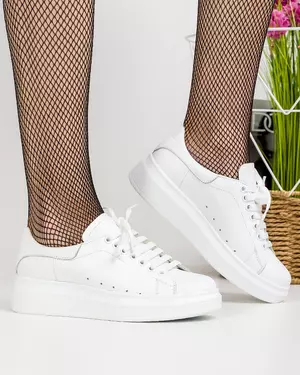 Pantofi casual piele naturala albi cu inchidere siret RAVENA158