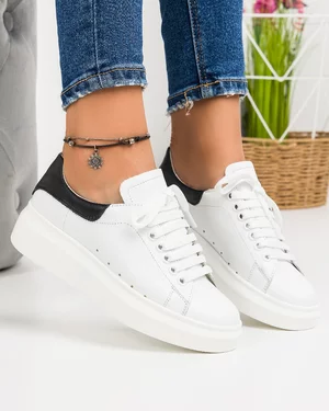 Pantofi Casual Piele Naturala Albi Cu Negru RAVENA158