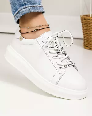 Pantofi casual piele naturala albi cu varf rotund JY3550