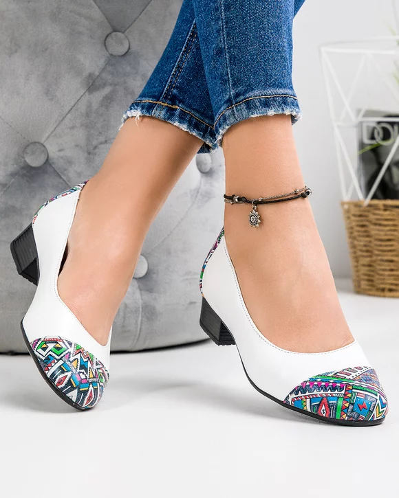 Pantofi Casual Piele Naturala Albi IN236