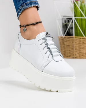 Pantofi Casual Piele Naturala Albi IN450
