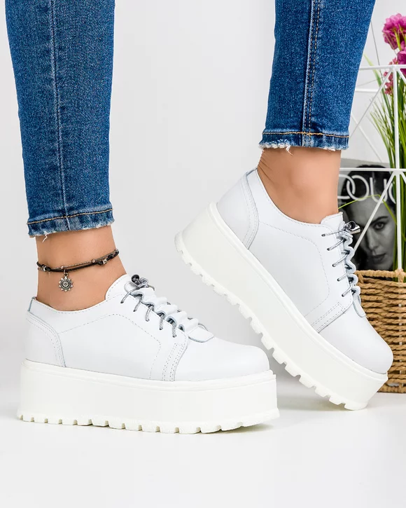 Pantofi Casual Piele Naturala Albi IN450