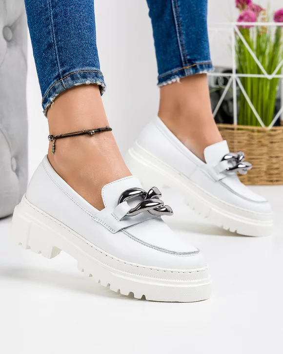 Pantofi Casual Piele Naturala Albi IN5007