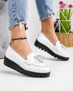 Pantofi Casual Piele Naturala Albi IN502