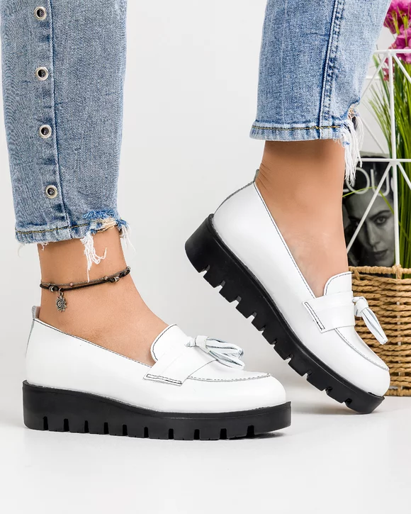 Pantofi Casual Piele Naturala Albi IN502