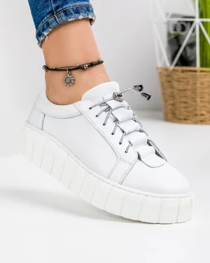 Pantofi Casual Piele Naturala Albi IN503